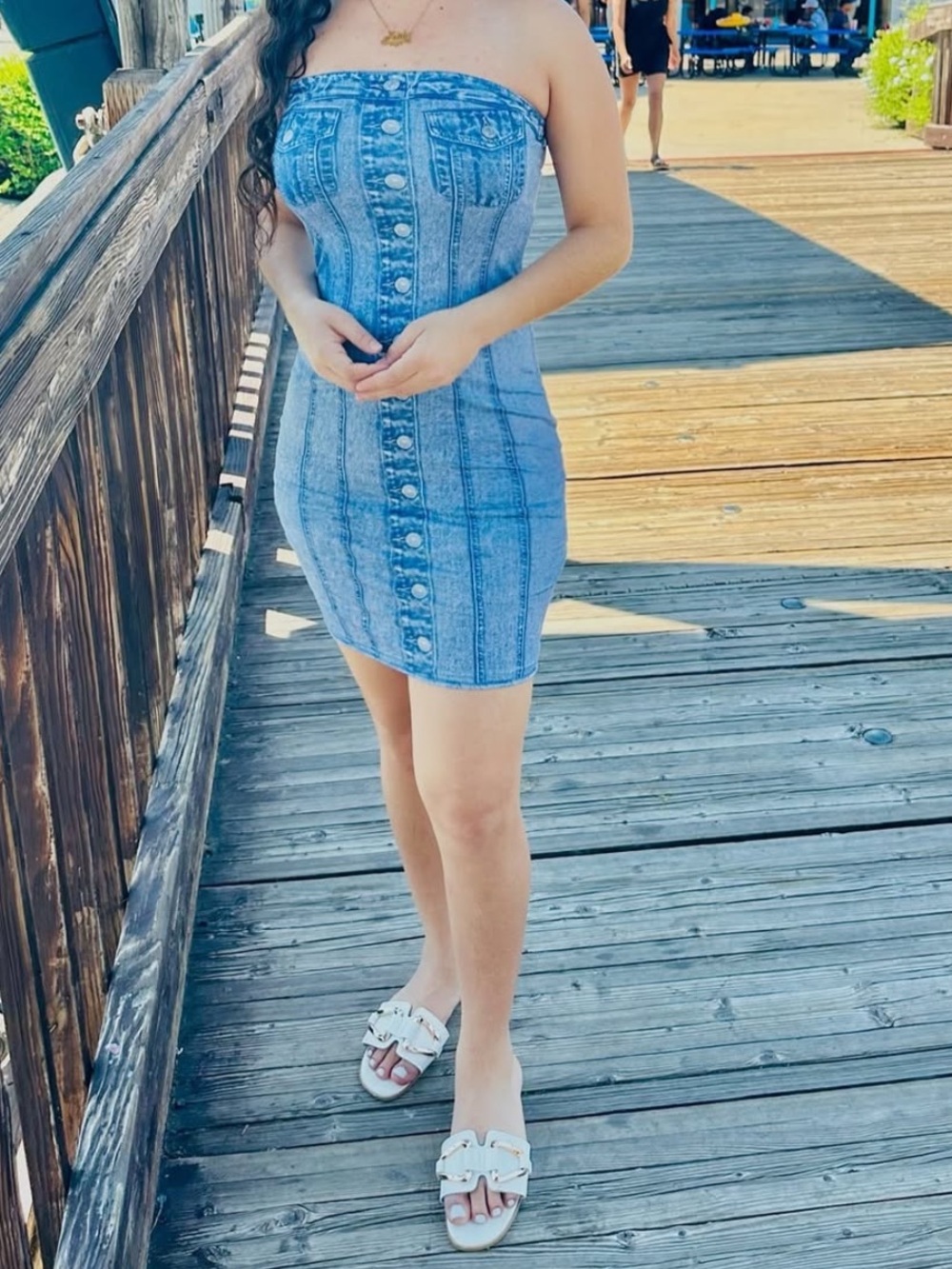 Strapless Denim-Effect Bodycon Dress - Light Blue